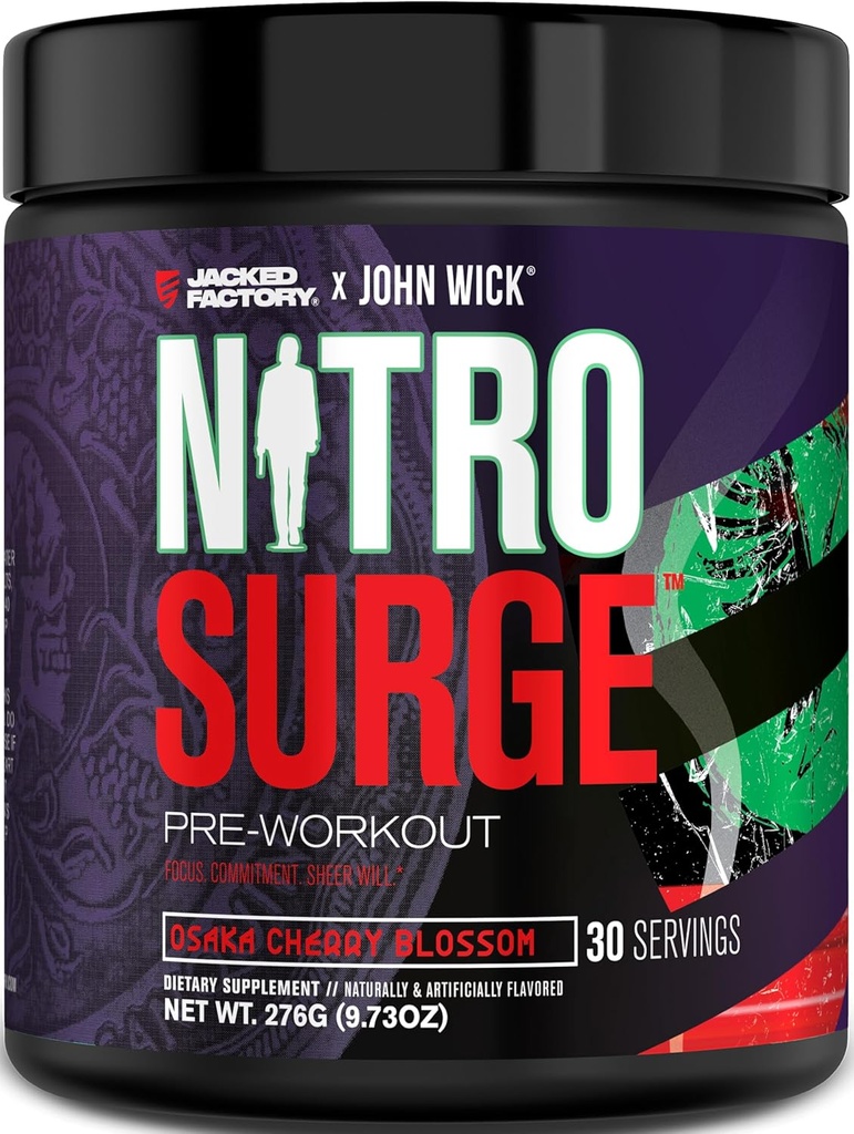 Jacked Factory X John Wick - Nitrosurge Wick Preworkout συμπλήρωμα - Έντονη ενέργεια, μάχη-έτοιμη εστίαση, ασταμάτητη δέσμευση, και Sheer Will - 30 Υπηρεσίες, Osaka Cherry Blossom