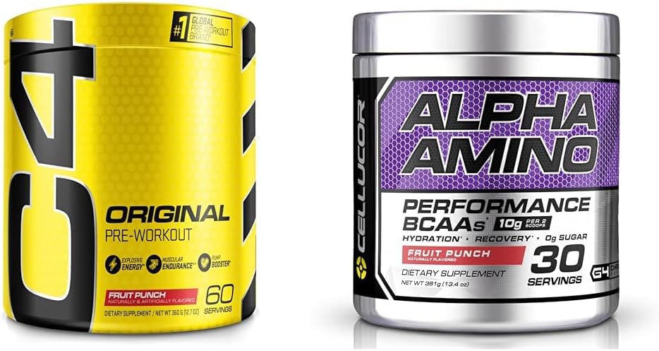 Cellucor C4 Original Pre workout Punch Φρούτων Σκόνης - Βιταμίνη C για Ανοσολογική Υποστήριξη & Alpha Amino EAA & BCAA Powder 