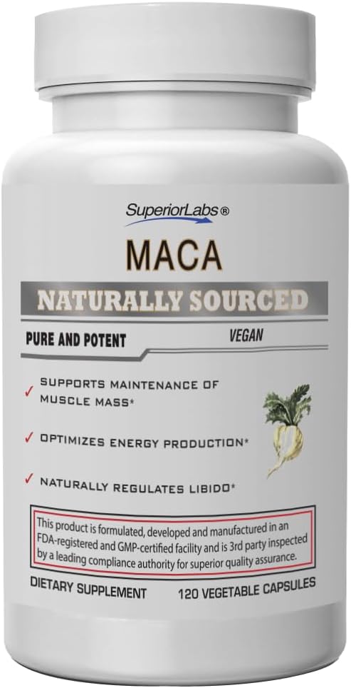 Superior Labs - Βιολογικά Περουβιανή Μακά - 100% Αμιγής Μη ΓΤΟ - Συμπλήρωμα διατροφής για την ηρεμία και χαλάρωση - Μηδενικά Συνθετικά Πρόσθετα, Στεατικά, Διοξείδιο - 750mg, 120 Καψάκια λαχανικών
