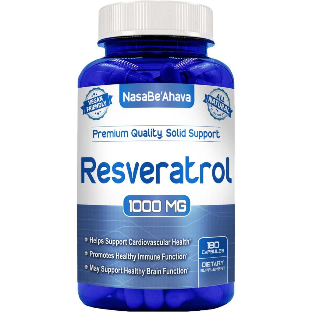 Resveratrol 1000mg Capsules | Vegan Friendly Resveratrol Supplement from Easy Absorption Antioxidant Japanese Knotweed for Skin Heart and Brain Support | Made in US cGMP Facilities (90 Day Supply)