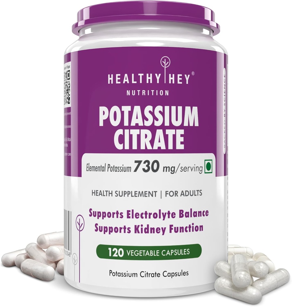 HealthyHey Διατροφή Κιτρικό κάλιο 730mg - Κάψουλες λαχανικών 120 κόμης (πακέτο του 1)