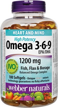 Webber Naturals Ωμέγα 3-6-9 Υψηλή Ικανότητα 1200 mg · Ψάρια, Φλάξ & Μποράζ, 180 softgels