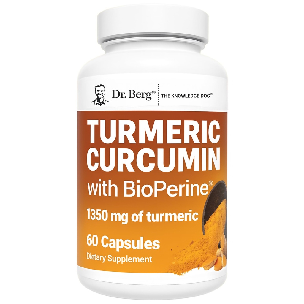 Dr. Berg (Μόνο 2 ανά ημέρα) Turmeric Συμπλήρωμα με Μαύρο Πιπέρι (BioPerine) - 1350 mg Turmeric Curcuminic Συμπλήρωμα με 95% Κουρκουμινοειδή – Κουρκουμίνη Κουρκουμίνη με Μαύρο Πιπέρι – 60 Κάψουλες Turmeric