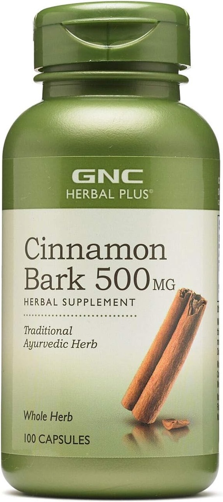 GNC Herbal Plus Cinnamon Bark 500mg συμπλήρωμα, Παραδοσιακό Αγιουρβεντικό Βότανο, 100 υπηρεσίες