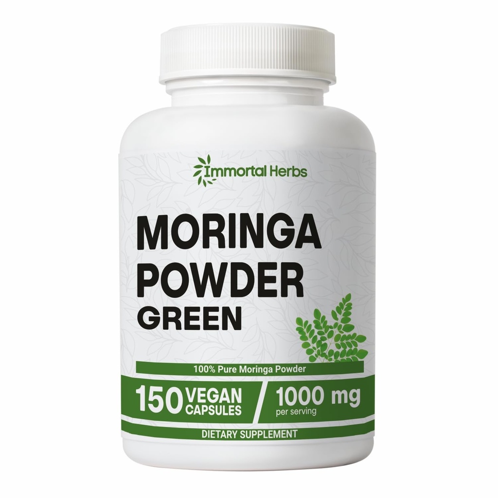 Moringa Κάψουλες, δύναμη 1000mg, 20:1 Pure Moringa Leaf Powder, Digestive & Immune Support Green Superfood, Non-GMO & Gluten Free