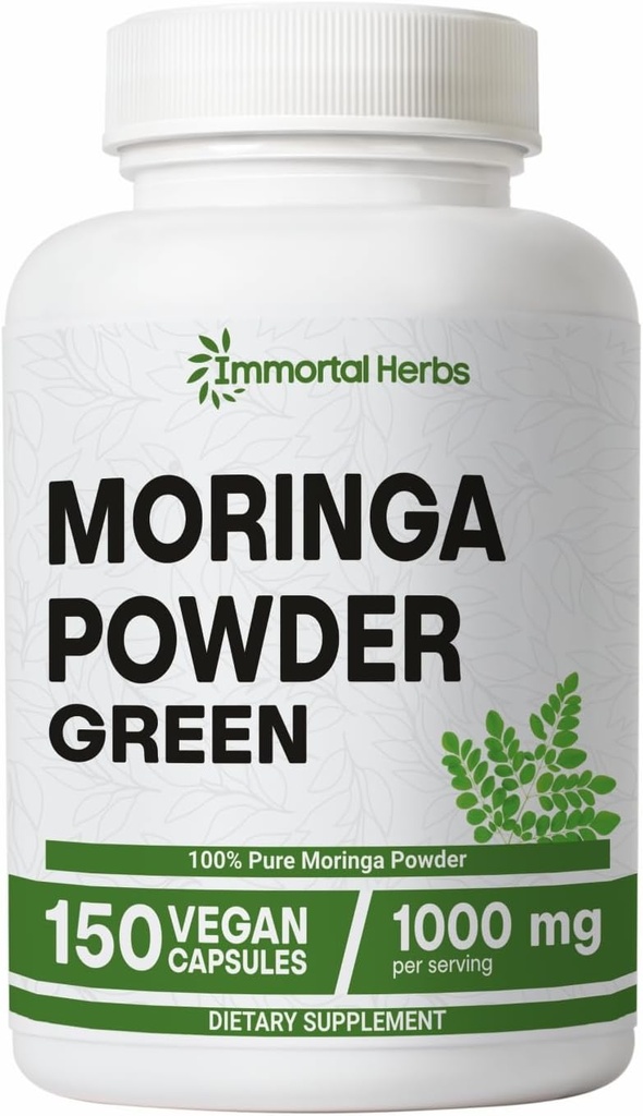 Moringa Κάψουλες, δύναμη 1000mg, 20:1 Pure Moringa Leaf Powder, Digestive & Immune Support Green Superfood, Non-GMO & Gluten Free