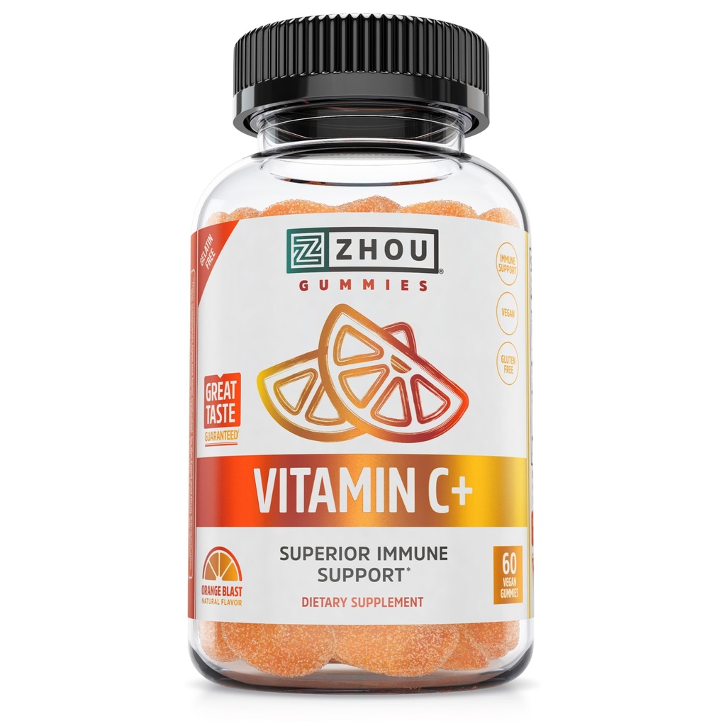 Zhou Vitamin C+ Gummies - Βιταμίνη C Gummies για Ενήλικες και Παιδιά, 270 mg ανά Gummy με Bioflavinoids και Acerola για Ανοσολογική Υποστήριξη - 60 Vegan Gummies