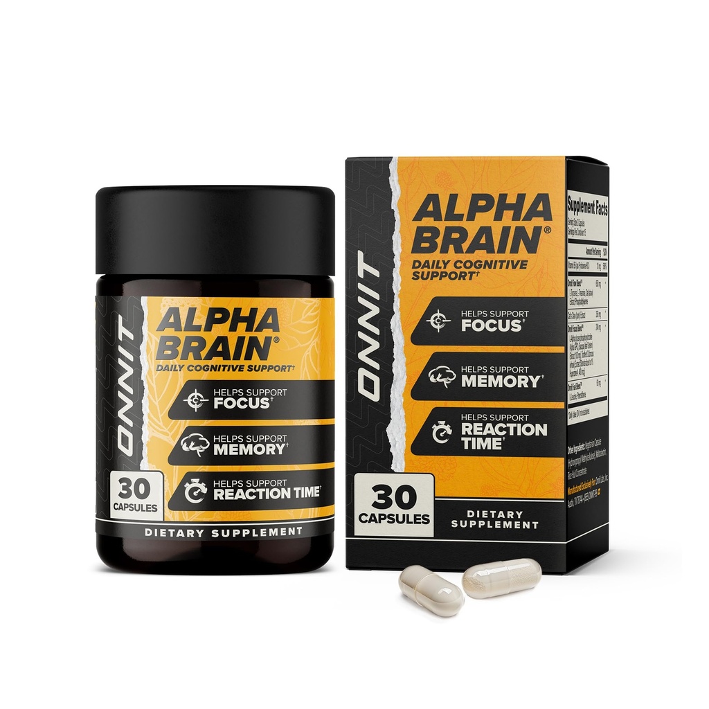 ONNIT εγκέφαλος άλφα Νοοτροπικό συμπλήρωμα εγκεφάλου για εστίαση, μνήμη, διανοητική σαφήνεια, Γνωστική υποστήριξη με L-Θεανίνη και βιταμίνη B6, 30 κάψουλες κόμη