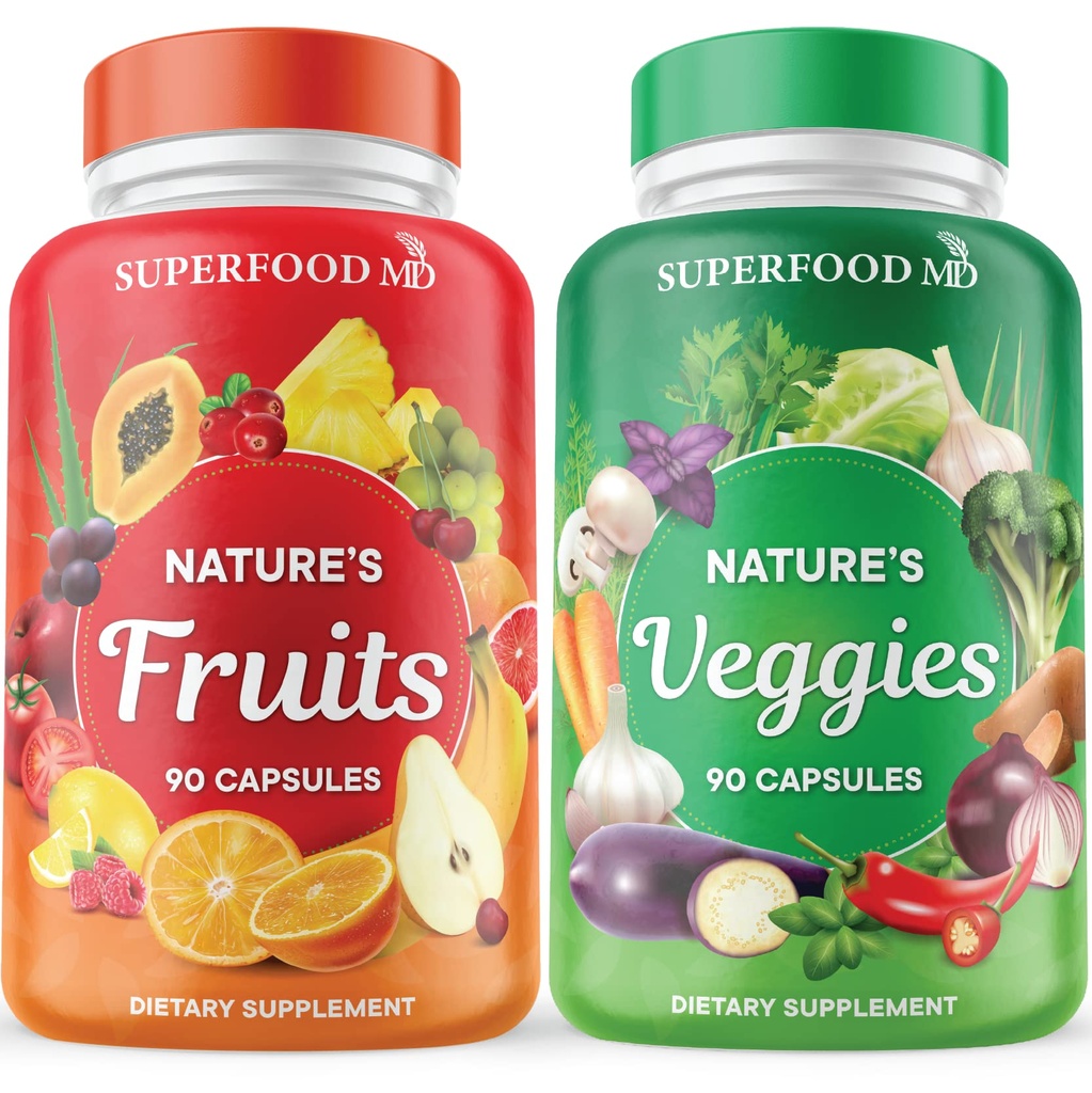 Superfood MD Fruits & Veggies Supplement - Ολόκληρα τρόφιμα φυσικά Superfoods - με Aloe Vera - Soy Free- 90 Count (Pack of 2)