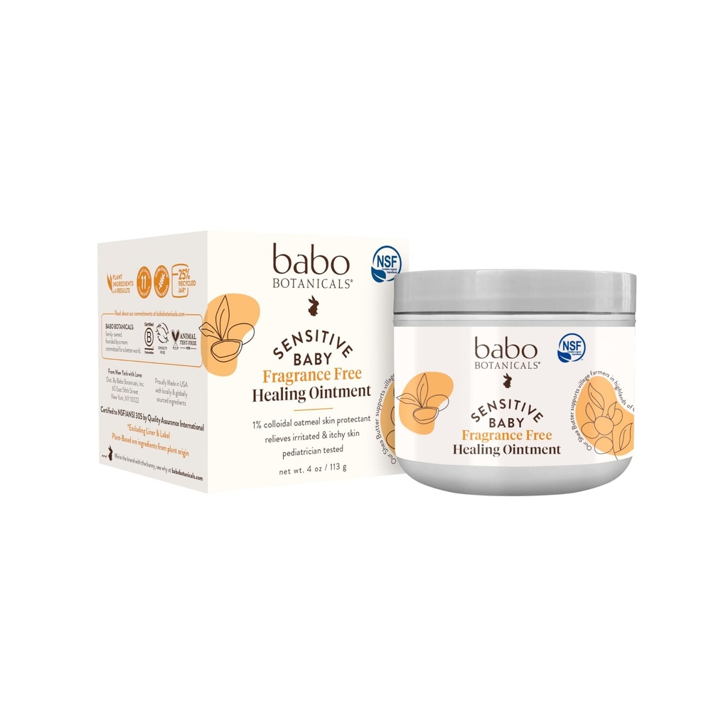 Babo Botanicals Ευαίσθητο Baby Fragrance-Free All Natural Healing Aintment - 99% Οργανική & 1% Κολλοειδής Βρώμη - Στεροειδής-ελεύθερος - NSF Πιστοποιημένο - για Eczema, Ερεθισμένο / Ιχθύ Δέρμα - Πρόσωπο, σώμα, περιοχή πάνας