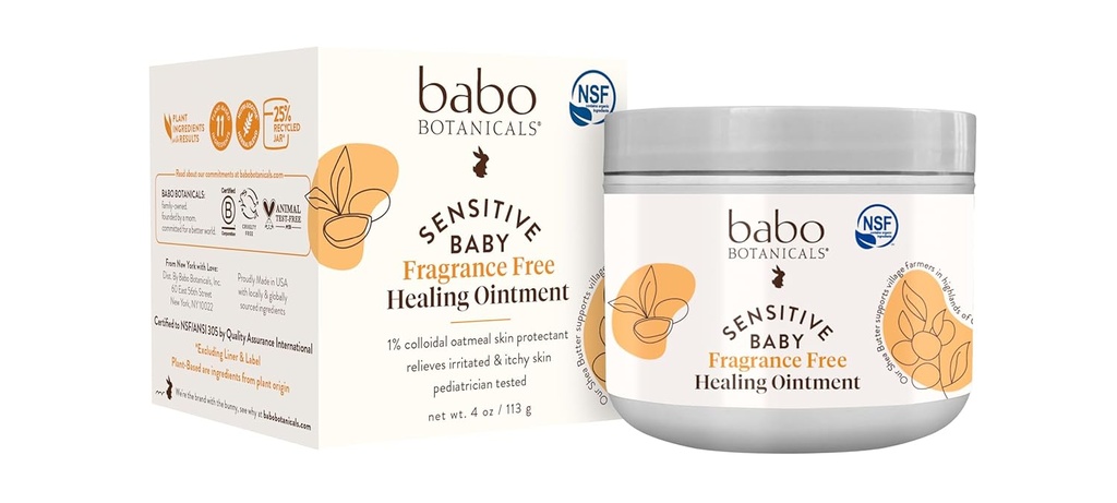 Babo Botanicals Ευαίσθητο Baby Fragrance-Free All Natural Healing Aintment - 99% Οργανική & 1% Κολλοειδής Βρώμη - Στεροειδής-ελεύθερος - NSF Πιστοποιημένο - για Eczema, Ερεθισμένο / Ιχθύ Δέρμα - Πρόσωπο, σώμα, περιοχή πάνας