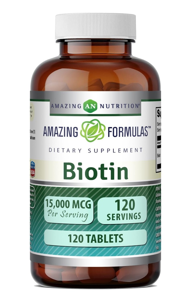 Amazing Formulas Biotin Supplement | 15000 Mcg Per Serving | 120 Tablets | Non-GMO | Gluten Free | Made in USA