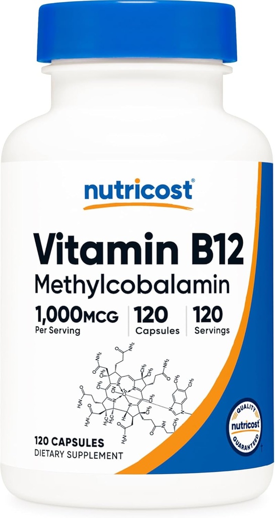 Nutricost Βιταμίνη B12 (μεθυλοκοβαλαμίνη) 1000mcg, 120 κάψουλες - χορτοφαγική, μη ΓΤΟ και συμπλήρωμα χωρίς γλουτένη B12
