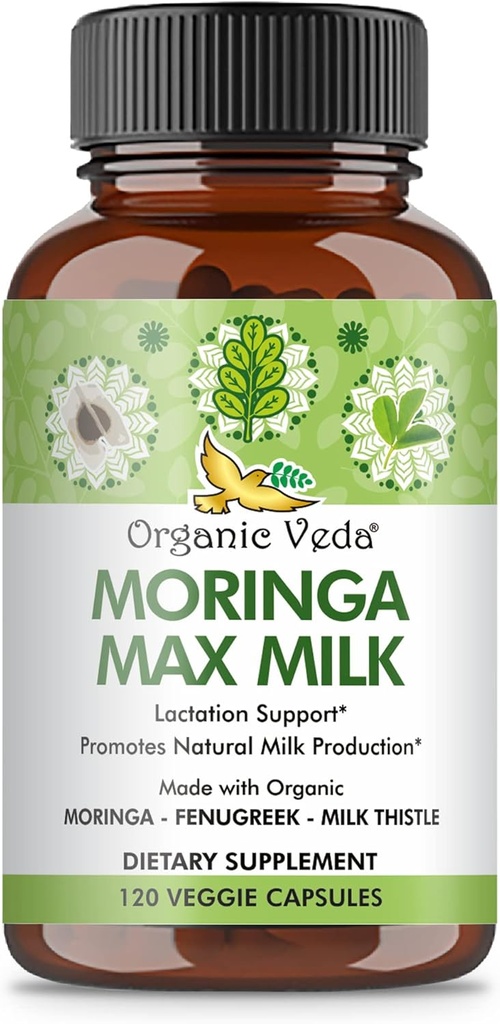 Βιολογικό Veda Moringa Max συμπλήρωμα Γαλουχίας Γάλα (120 κάψουλες) - 1800mg Super Strength Βιργιλικό σύμπλεγμα Vegan με Fenugreek, Γαϊδουράγκαθο Γάλα, Moringa Φύλλο & Σπόροι για τον Θηλασμό Γαλακτοκομίας