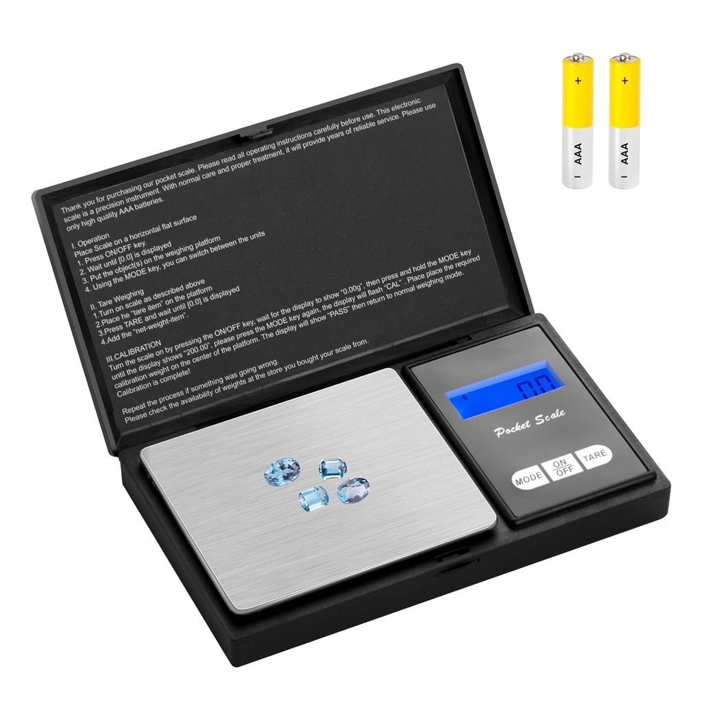 έξυπνη ψηφιακή κλίμακα Gram τσέπης ζύγισης, 200g x 0,01g, κοσμήματα, τρόφιμα, ιατρική κλίμακα, μπαταρία που περιλαμβάνονται