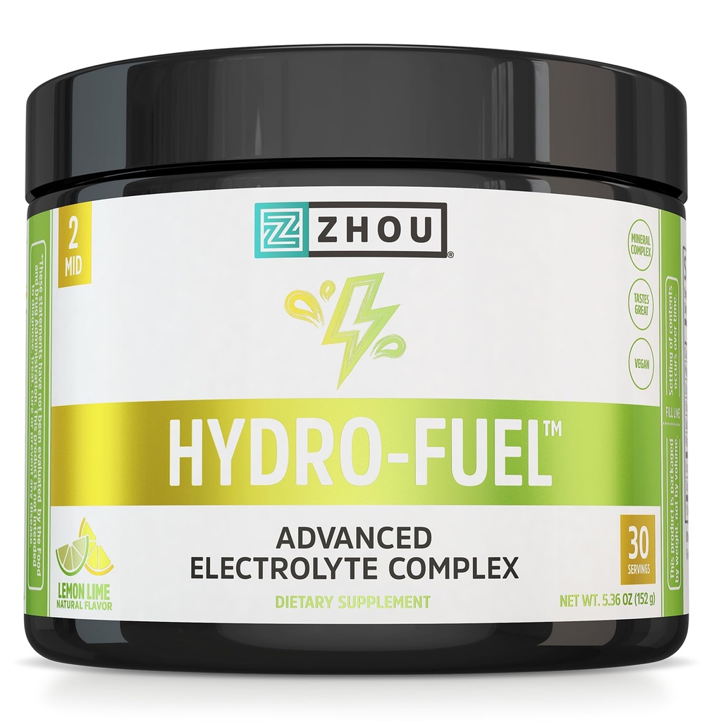ZHOU Hydro-Fuel - Ηλεκτρολυτές σκόνη, ζάχαρη δωρεάν ενυδατικό ποτό μείγμα w/Magnesium, ψευδάργυρος, κάλιο & νάτριο, θρεπτικά συστατικά, ορυκτά & εκχύλισμα νερού καρύδας, χωρίς ζάχαρη - λεμόνι, 5.36 oz (30 υπηρεσίες)