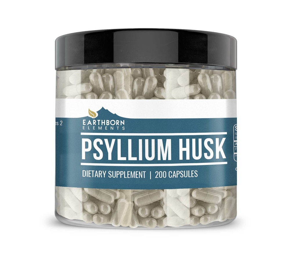 Earthborn Elements Psyllium Husk 200 Κάψουλες, Καθαρά & Μη αραιωμένα, Χωρίς Πρόσθετα