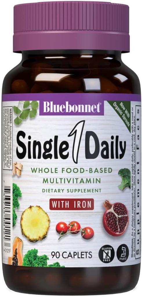 BlueBonnet Super Earth Ενιαία καθημερινή Multi-Nutrient Formula Iron Caplets, 90 Count Green