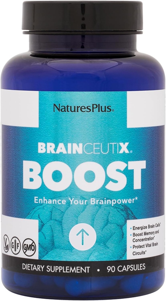 BrainCeutix από NaturesPlus Boost Ginkgo Plus συμπλήρωμα εγκεφάλου για μνήμη και εστίαση, 90 κάψουλες