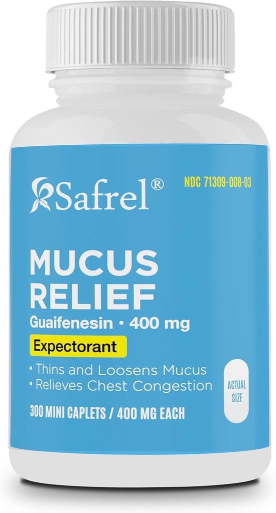 Safrel Pharma Mucus Relief Guaifenesin 400 mg - Γρήγορη δράση Προσδοκώμενο, Λεπτά και Χαλαρά Mucus, Ανακουφίζει τη συμφόρηση στο στήθος, βήχα, κρύο και γρίπη 