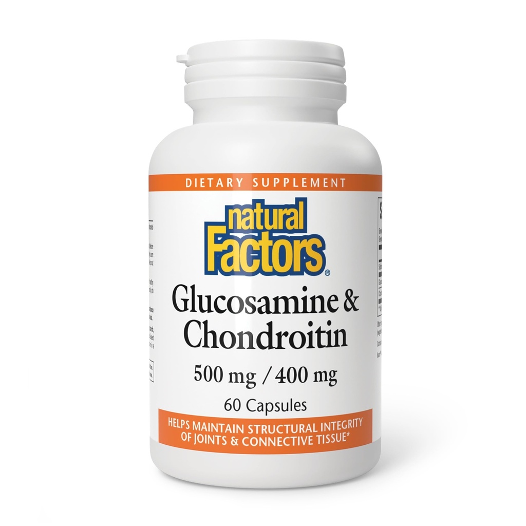 Natural Factors Glucosamine & Chondroitin - Supports Healthy Joints & Connective Tissue - Non-GMO & Gluten-Free - 60 Capsules (20 Servings)