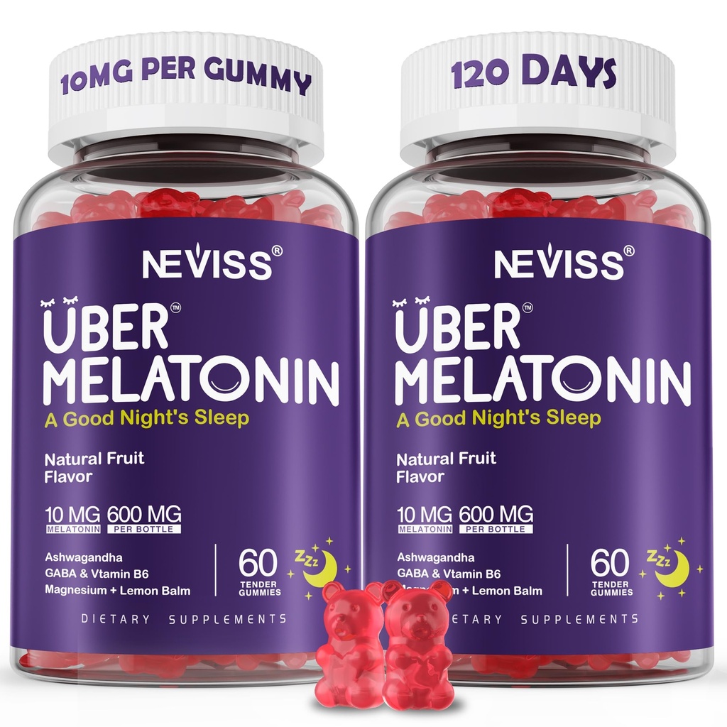 Μελατονίνη Gummies 10mg 20mg για Ενήλικες, Μελατονίνη 10 mg ανά Gummy με Ashwagandha, Μαγνήσιο Γλυκινικό, GABA, L-θεανίνη, Βαλεριάνα Ρίζα & Λεμόνι Balm, συμπλήρωμα υποστήριξης ανάπαυσης, Grape Flavor, 2-Pack