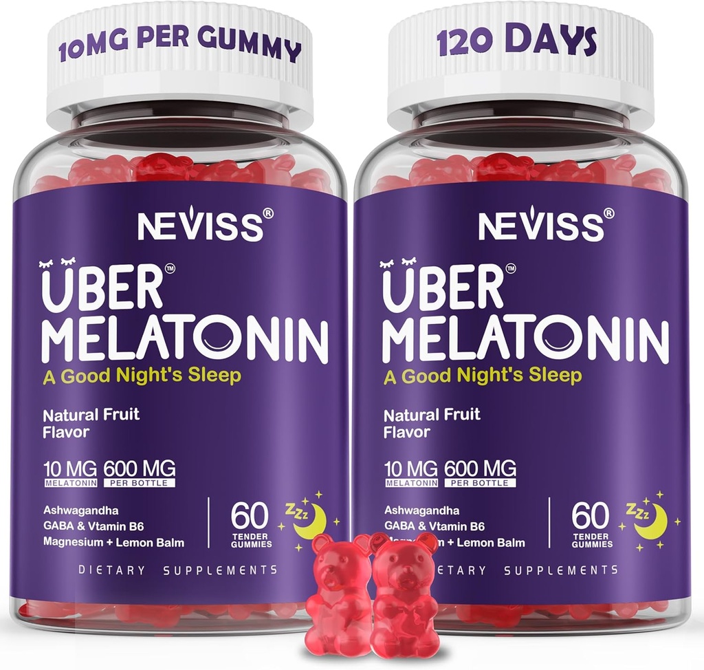 Μελατονίνη Gummies 10mg 20mg για Ενήλικες, Μελατονίνη 10 mg ανά Gummy με Ashwagandha, Μαγνήσιο Γλυκινικό, GABA, L-θεανίνη, Βαλεριάνα Ρίζα & Λεμόνι Balm, συμπλήρωμα υποστήριξης ανάπαυσης, Grape Flavor, 2-Pack