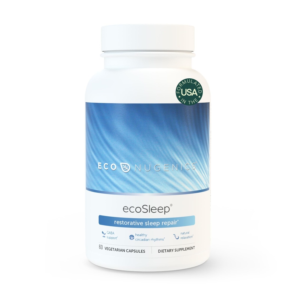 EcoNugenics ecoSleep: Sleep Aid with GABA Support Blend, Magnesium, L-Θεανίνη, Νιασίνη – Helps Promotion Deep Sleep, Healthy Circadian Rhythms, Relaxation, Calm – Συμπλήρωμα για Ενήλικες, 60 Κάψουλες