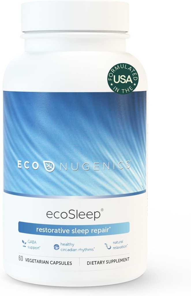 EcoNugenics ecoSleep: Sleep Aid with GABA Support Blend, Magnesium, L-Θεανίνη, Νιασίνη – Helps Promotion Deep Sleep, Healthy Circadian Rhythms, Relaxation, Calm – Συμπλήρωμα για Ενήλικες, 60 Κάψουλες