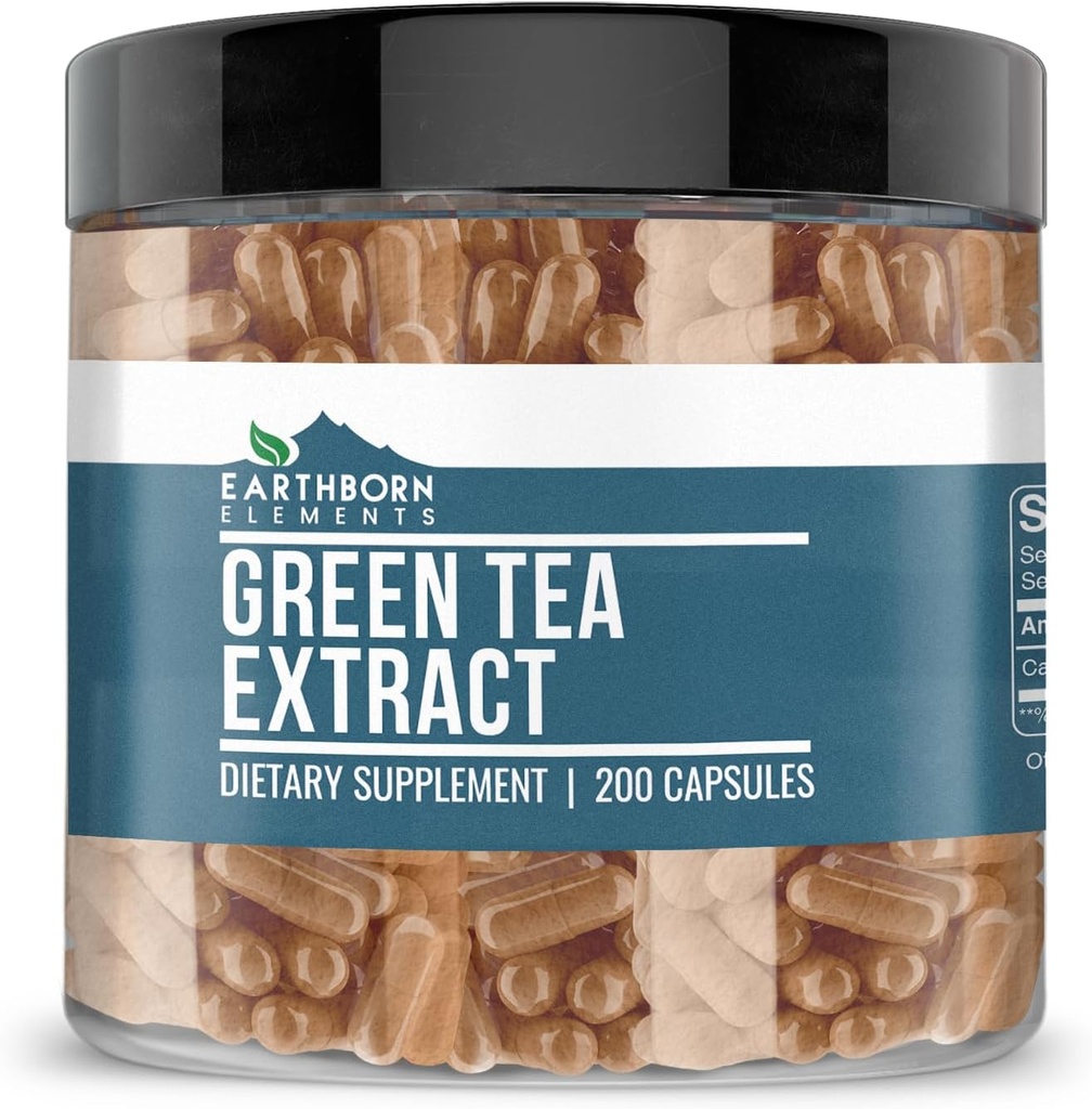 Earthborn Elements Green Tea Extract 200 Capsules, Pure & Undiluted, No Additives