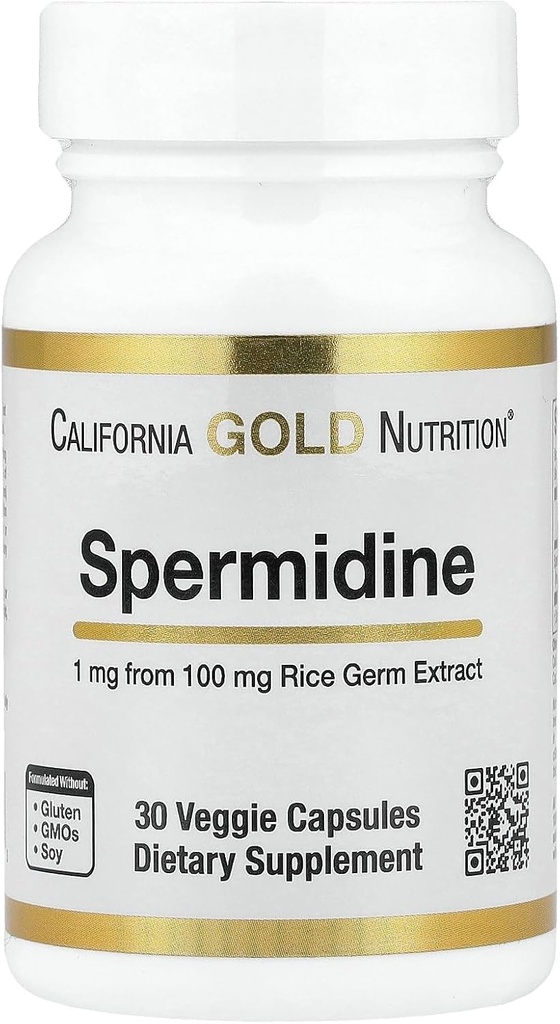 California Gold Nutrition Spermidine, Rice Germ Extract, 1 mg, 30 Veggie Capsules