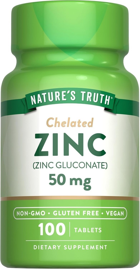 Nature's Truth Chelated Zinc 50 mg δισκία - 100 ct, Συσκευασία των 2