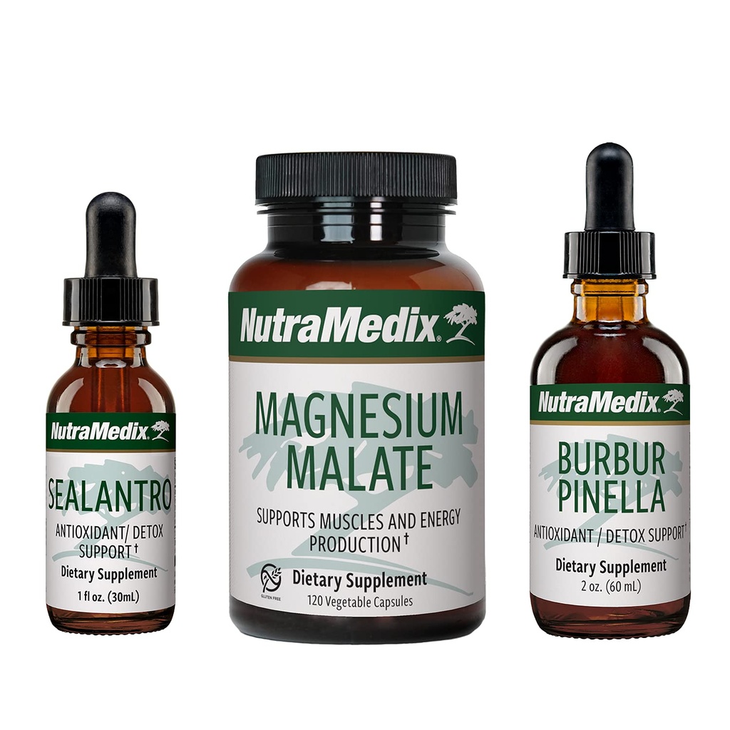NutraMedix Detox Set - 3-Piece Kit με Sealantro, Burbur-Pinella & Magnesium Malate για τον καθαρισμό, Detox & Daily Wellness Support - Σταγόνες Υγρού Detox με βάση το φυτό & ημερήσιες κάψουλες