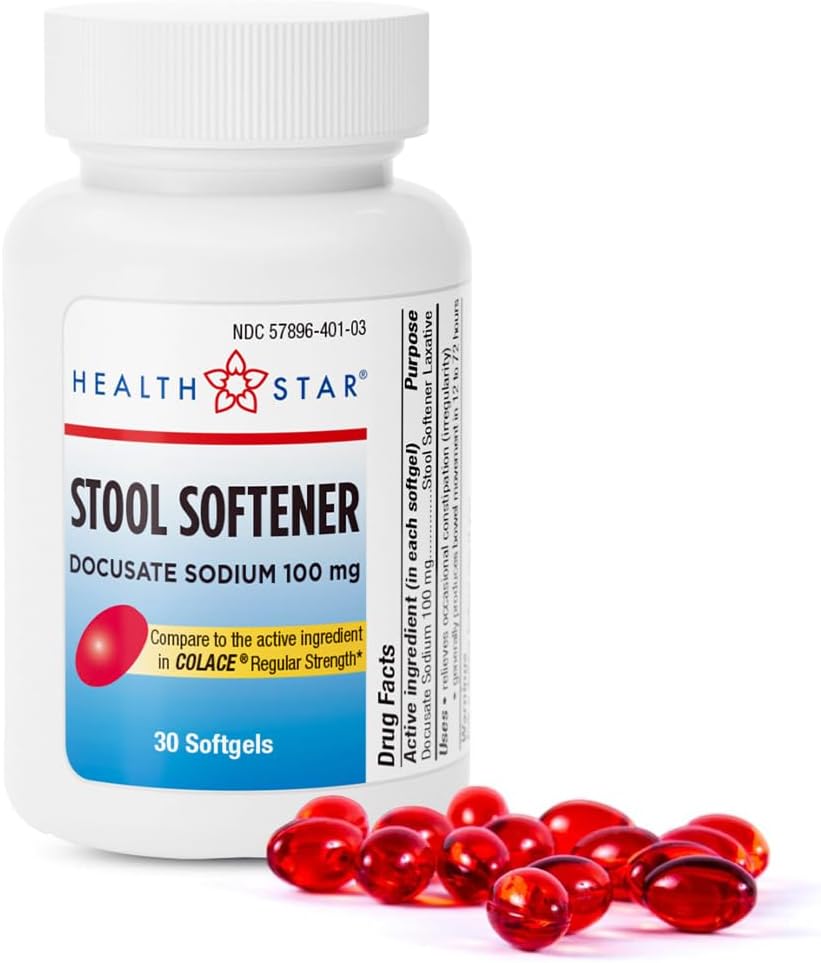 GeriCare Αποσκληρυντής Στολών Docusate Sodium 100 mg, Laxative, 30 Count (Pack of 1)