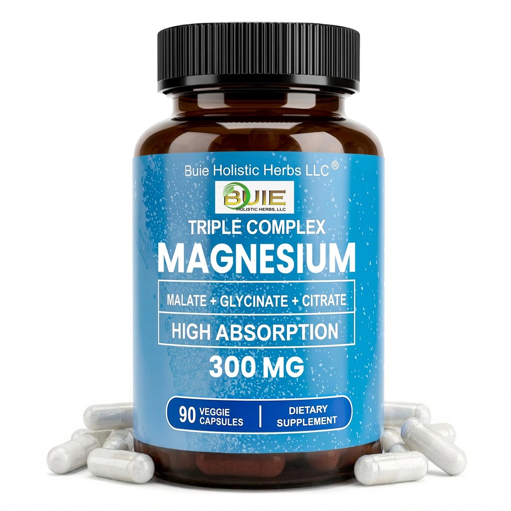 Triple Complex Magnesium 300mg | High Absorption Magnesium Glycinate, Citrate & Malate Supplement | Supports Muscle Function, Metabolism & Heart Health | Vegan, Non-GMO | 90 Capsules (Pack of 1)