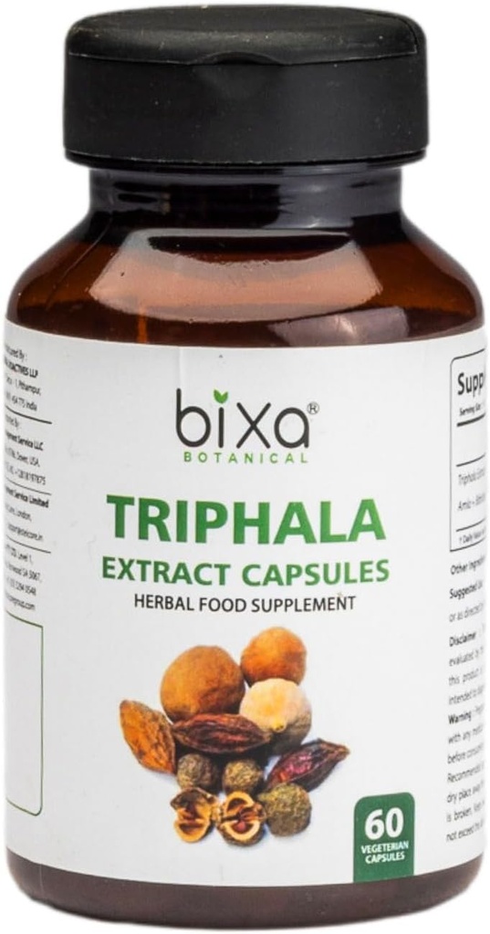 Bixa BOTANICAL Ayurvedic Natural Herbal Supplement Triphala Extract Κάψουλα για Υγιεινή Πέψη & Απορρόφηση των θρεπτικών συστατικών (Amla + Haritaki + Bibhitak) (60 Count (Pack of 1))