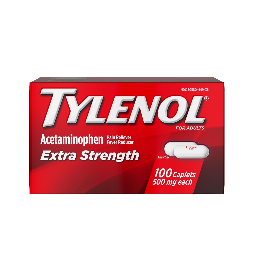Tylenol Extra Strength Pain Relief Hills, Acetaminophen 500mg Caplets, Pain Reliever και Fever Reducer Ιατρική για Πονοκέφαλο, Οσφυαλγία, Οδοντόκρεμα & Μικρή Αρθρίτιδα, 100 Count Bottle