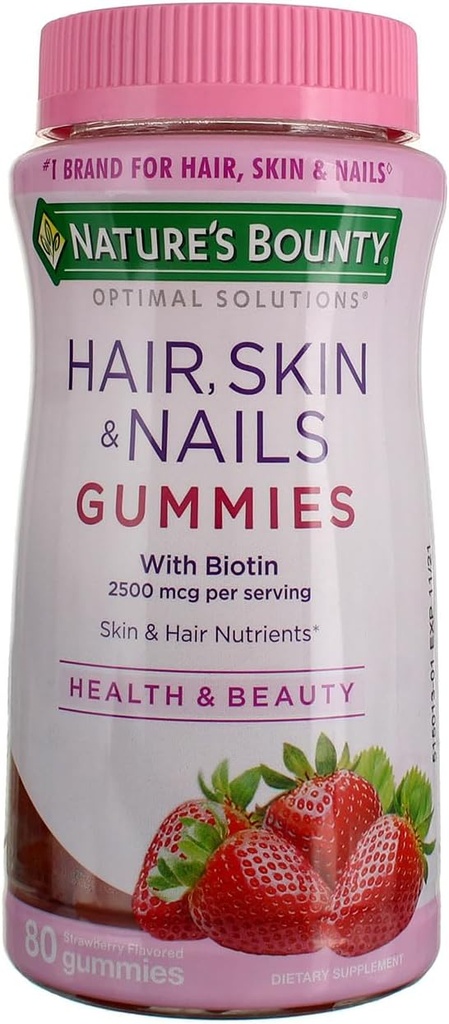 Natures Bounty Optimal Solutions Μαλλιά, δέρμα και νύχια Gummies, 80 κόμης, συσκευασία των 4