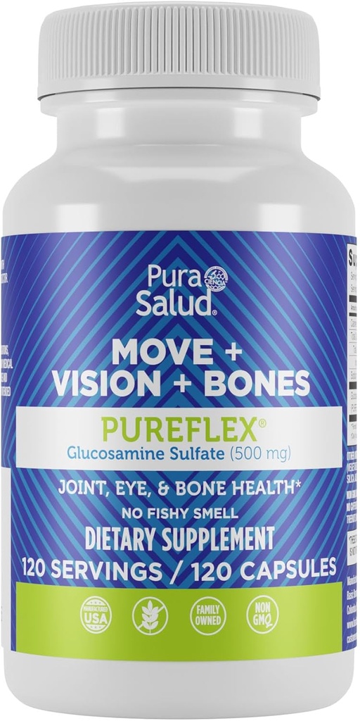 Βασικές μάρκες Pura Salud Pureflex Glucosamine Sulfate 500mg, 120 Count (πακέτο του 1)