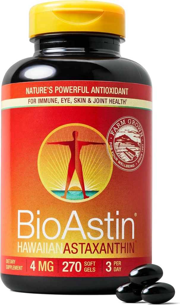 Nutrex Hawaii BioAstin Hawaiian Astaxanthin - 4mg, 270 Softgels - Farm-Direct Premium Αντιοξειδωτικό συμπλήρωμα για την υποστήριξη των ματιών, του δέρματος, των αρθρώσεων και του ανοσοποιητικού συστήματος υγεία -Non-GMO & Gluten-free