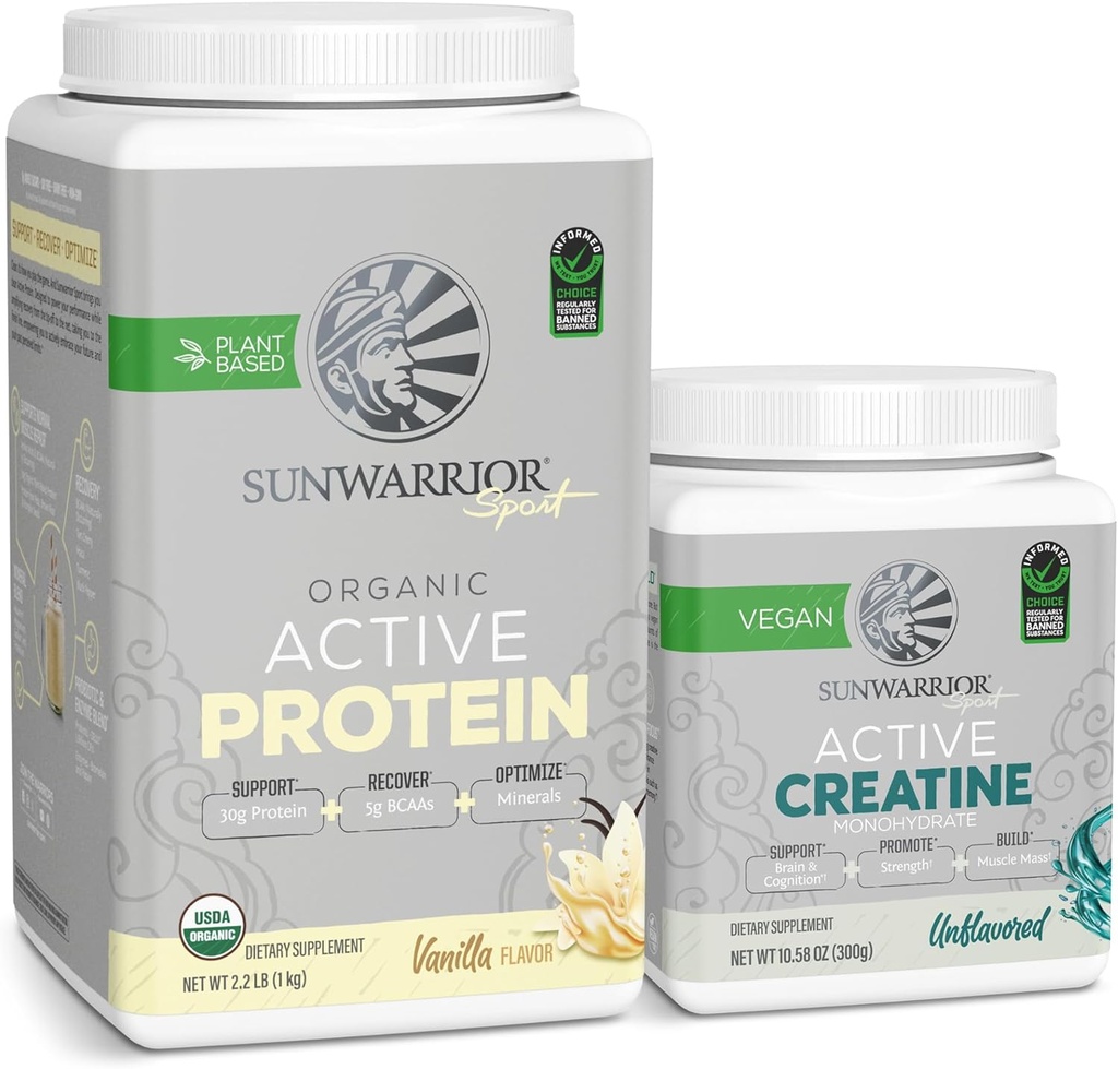 Sunwarrior Creatine Powder & Vanilla Active Organic Protein Powder Set 