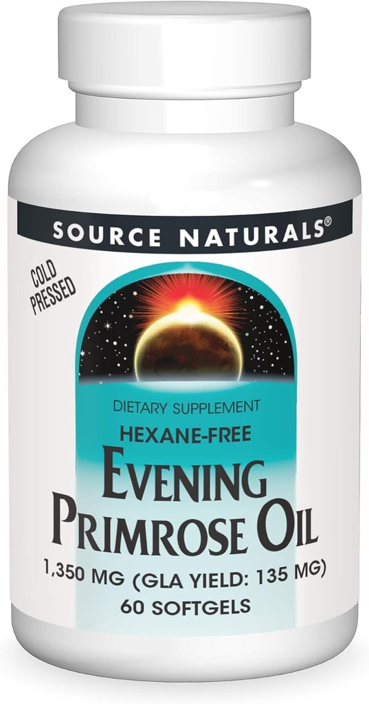 Πηγή Naturals Evening Primrose Oil - Hexane-Free - 1350mg - GLA Απόδοση: 135 mg - Ψυχρή πίεση - 60 Softgels