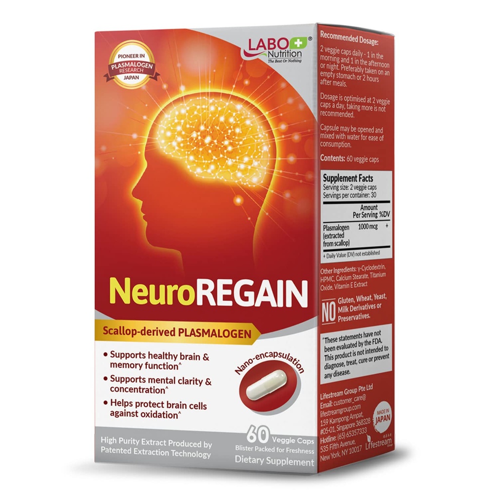 LABO Nutrition NeuroREGAIN - Scallop-που προέρχεται από PLASMALOGEN για εγκεφαλική φθορά, μνήμη, εγρήγορση, μάθηση, συγκέντρωση και άλλες γνωστικές λειτουργίες – Κατάλληλο για ηλικιωμένους, ενήλικες άνδρες και γυναίκες