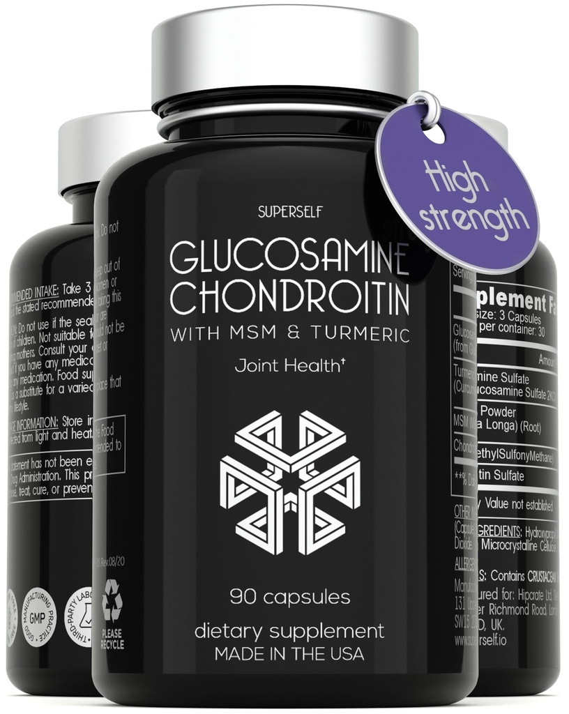 Glucosamine Chondroitin MSM με Turmeric - Συμπλήρωμα Υποστήριξης Υψηλής Δύναμης για Ενήλικες Άνδρες & Γυναίκες - 90 Κάψουλες - 1500mg Σουλφικό Γλυκοζαμίνη ανά Σερβίρισμα