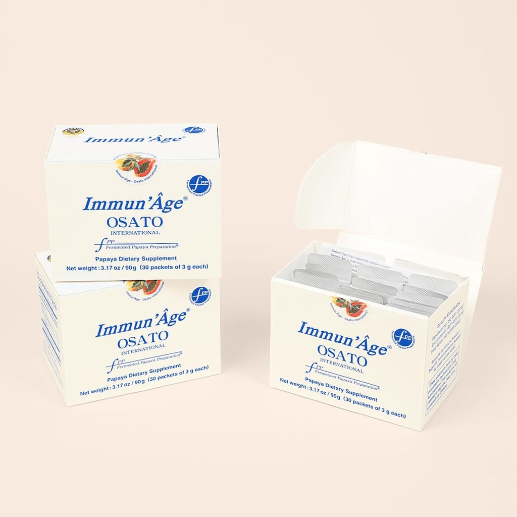 IMMUN'ÂGE 3-Month Supply - Αντιγήρανση, ενεργοποιητής NRF2, ανοσοποιητική υποστήριξη & αντιοξειδωτικό, Cellular Energy Production Supplement - 100% ιαπωνική πάχυνση Παπάγια σκόνη - 3 κουτιά (30 πακέτα x 3g ανά κουτί)