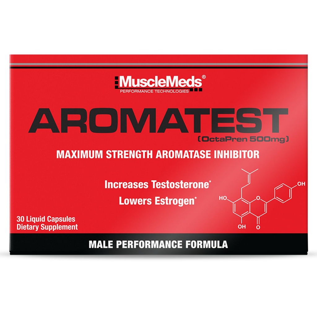 MuscleMeds AROMATEST Testosterone Booster & Aromatase Inhibitor, Χαμηλώνει τα οιστρογόνα, Υποστηρίζει την οικοδόμηση μυών & δύναμη, Αντιγηραντική Ορμόνη αντικατάσταση για άνδρες, 30 ρευστά καπάκια