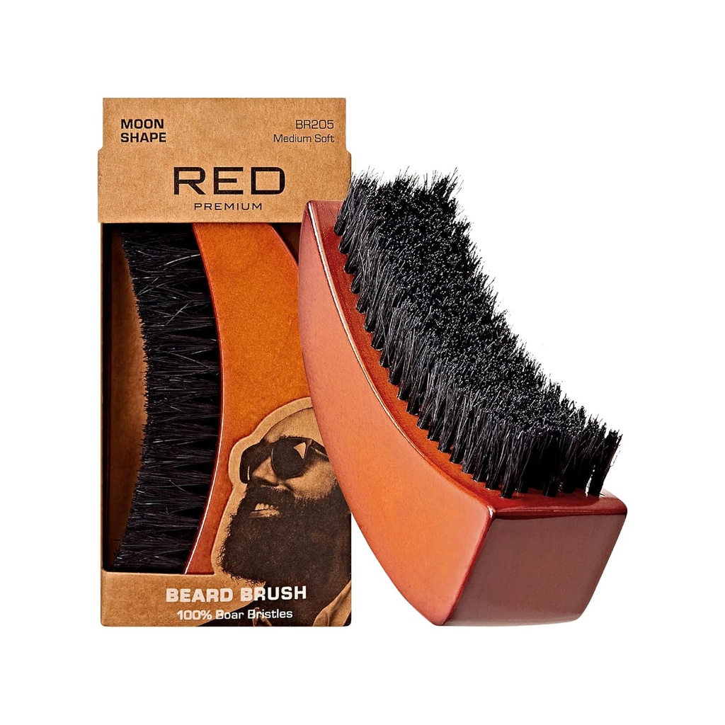RED by Kiss Beard Bristles for Men, Premium Ξύλινη βούρτσα, Γένια Μουστάκια Γυμναστήριο Χτένισμα, Tame και μαλακά μαλλιά προσώπου (MOON SHAPE)