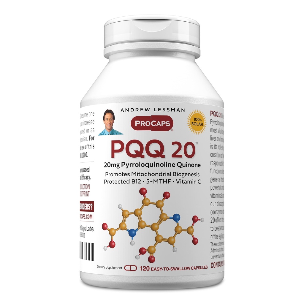 ANDREW LESSMAN PQQ 20mg - 120 κάψουλες - 20mg πυρρολοκινολίνη κινόνη, Φυσική προστατευτική ένωση Υποστηρίζει ζωτικά όργανα, καρδιά, εγκέφαλο, συκώτι, ανοσοποιητικό σύστημα. Μιτοχονδριακή Βιογένεση, Χωρίς Πρόσθετα