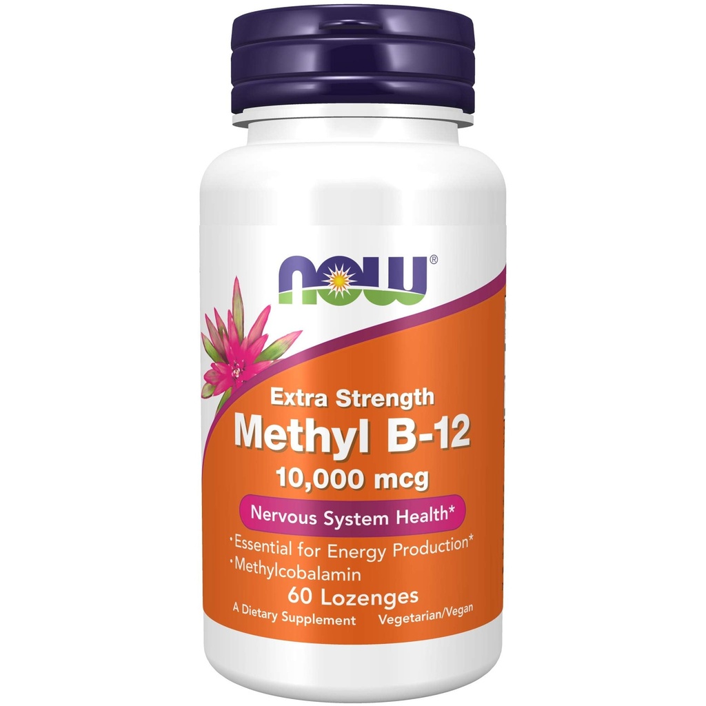 NOW Συμπληρώματα Τροφίμων, Methyl B-12 (Methylcobalamin) 10.000 mcg, Υγεία του Νευρικού Συστήματος*, 60 Lozenges
