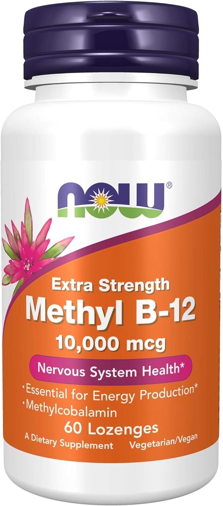 NOW Συμπληρώματα Τροφίμων, Methyl B-12 (Methylcobalamin) 10.000 mcg, Υγεία του Νευρικού Συστήματος*, 60 Lozenges